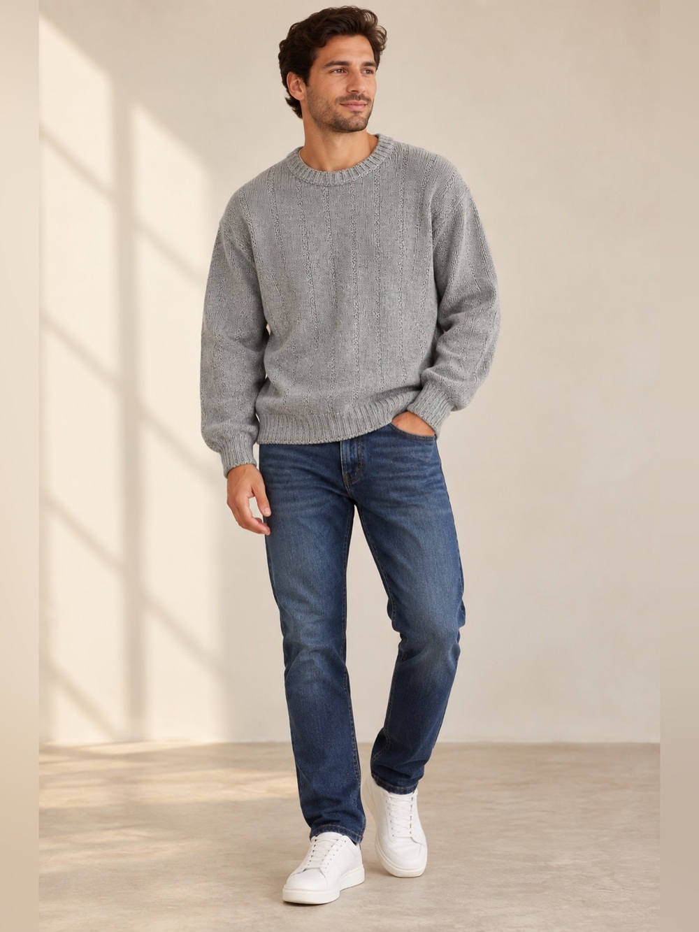 Eddie Bauer Men's Crewneck Sweater in Light Gray